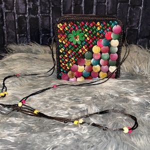 Colorful Coconut Shell Beaded  Bohemian Style Tote/Crossbody Bag GUC BohoBeachy